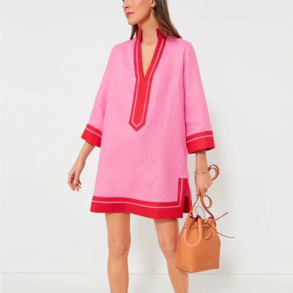 Tuckernuck Pink and Poppy Red Collins Linen Kaftan Size S NWOT - Picture 1 of 5